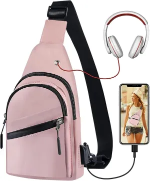 🎒 Pink Crossbody Sling Bag with USB Charging Port 🎒