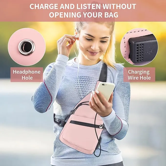 🎒 Pink Crossbody Sling Bag with USB Charging Port 🎒