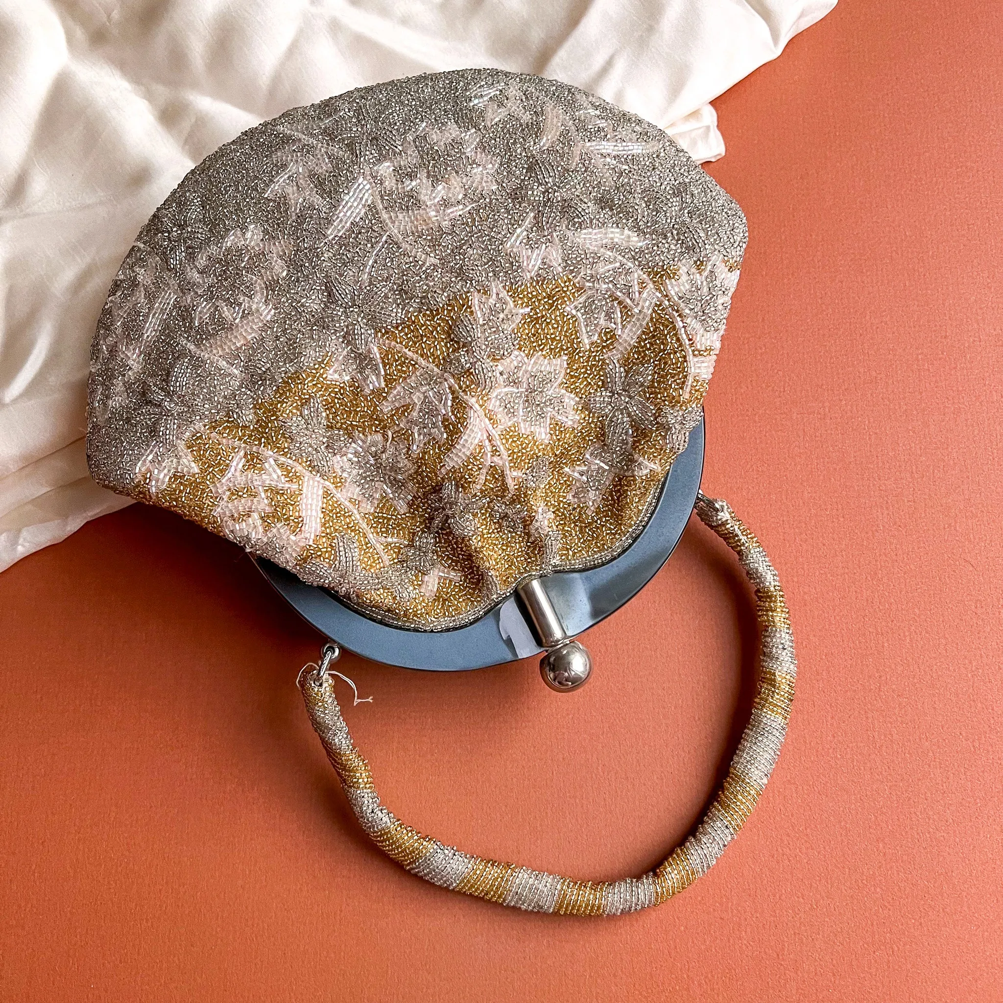 1960s Heavily Beaded Gold and Silver Handbag