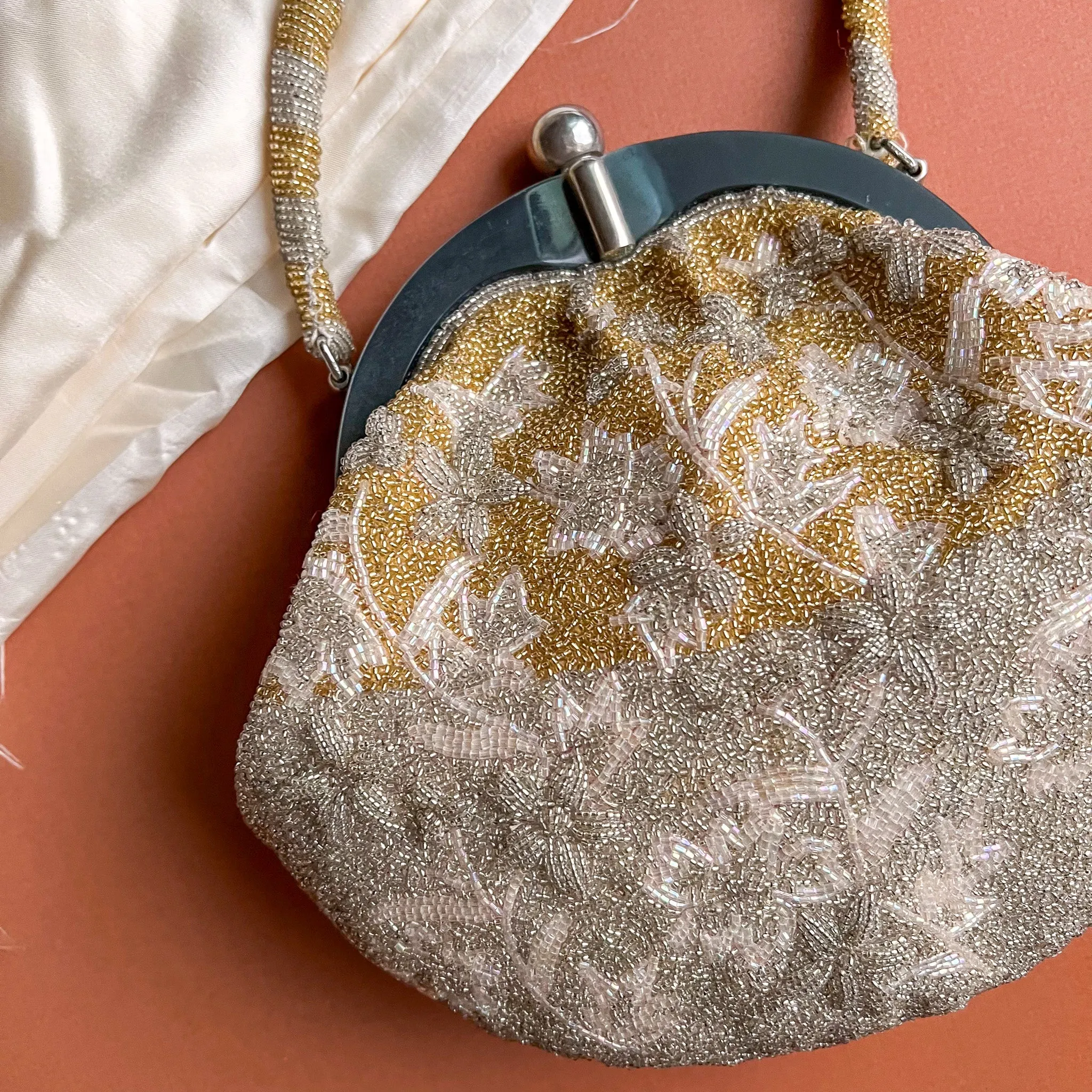 1960s Heavily Beaded Gold and Silver Handbag