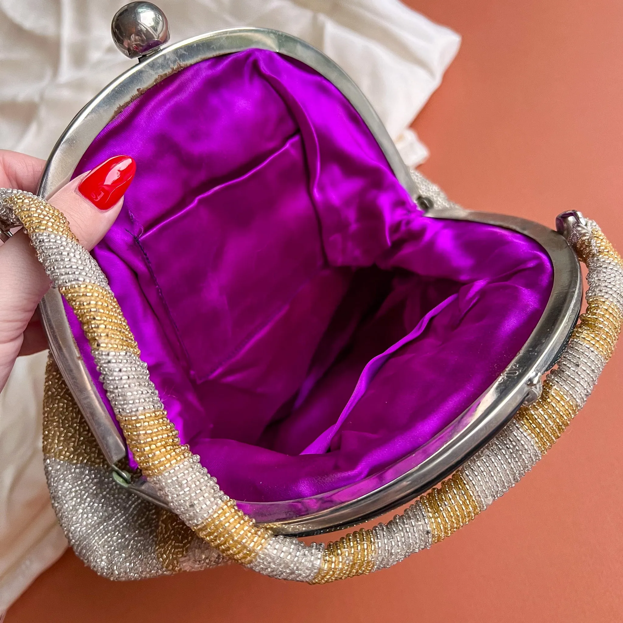 1960s Heavily Beaded Gold and Silver Handbag