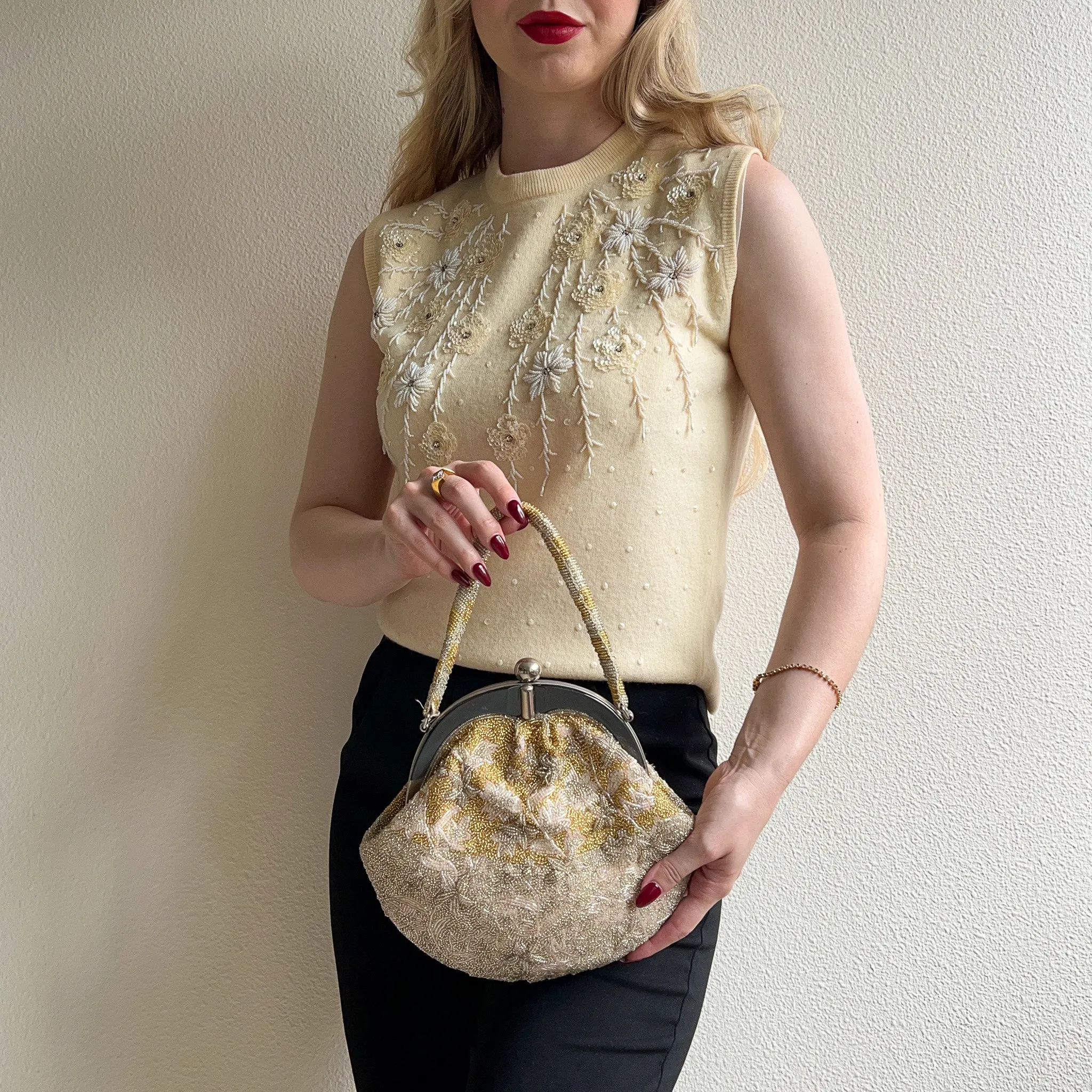1960s Heavily Beaded Gold and Silver Handbag