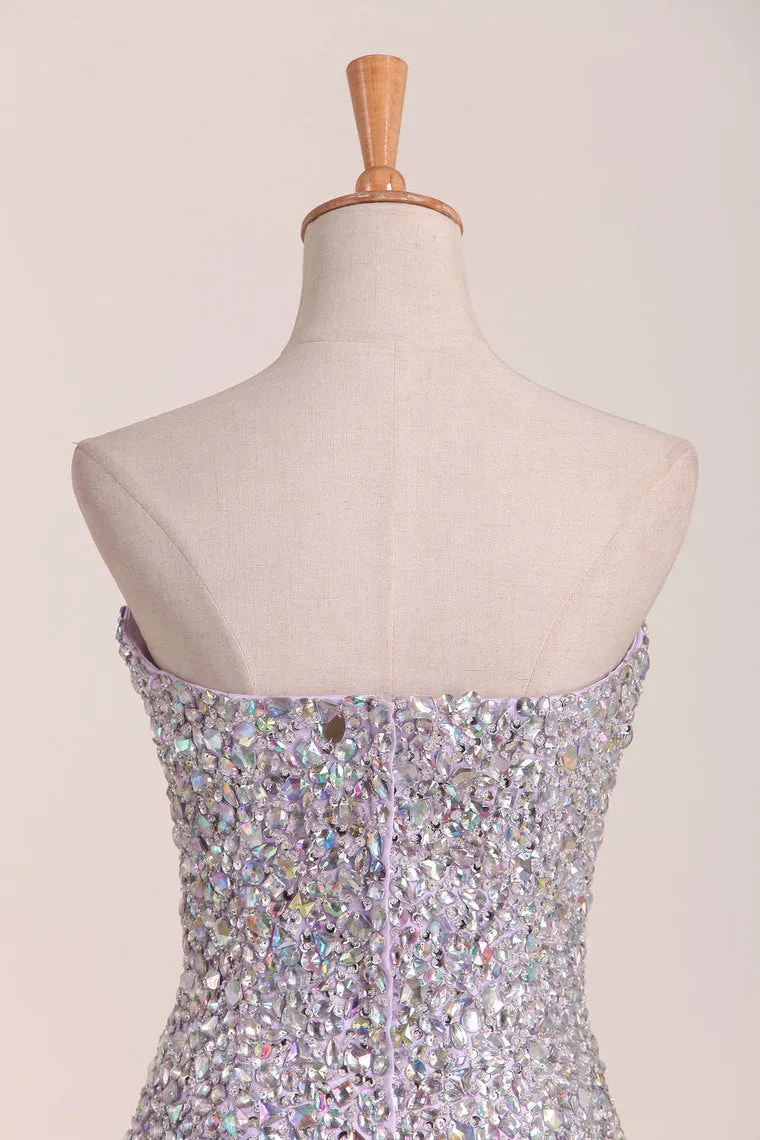 2024 Sweetheart Beaded Bodice With High Slit Tulle Prom Dress