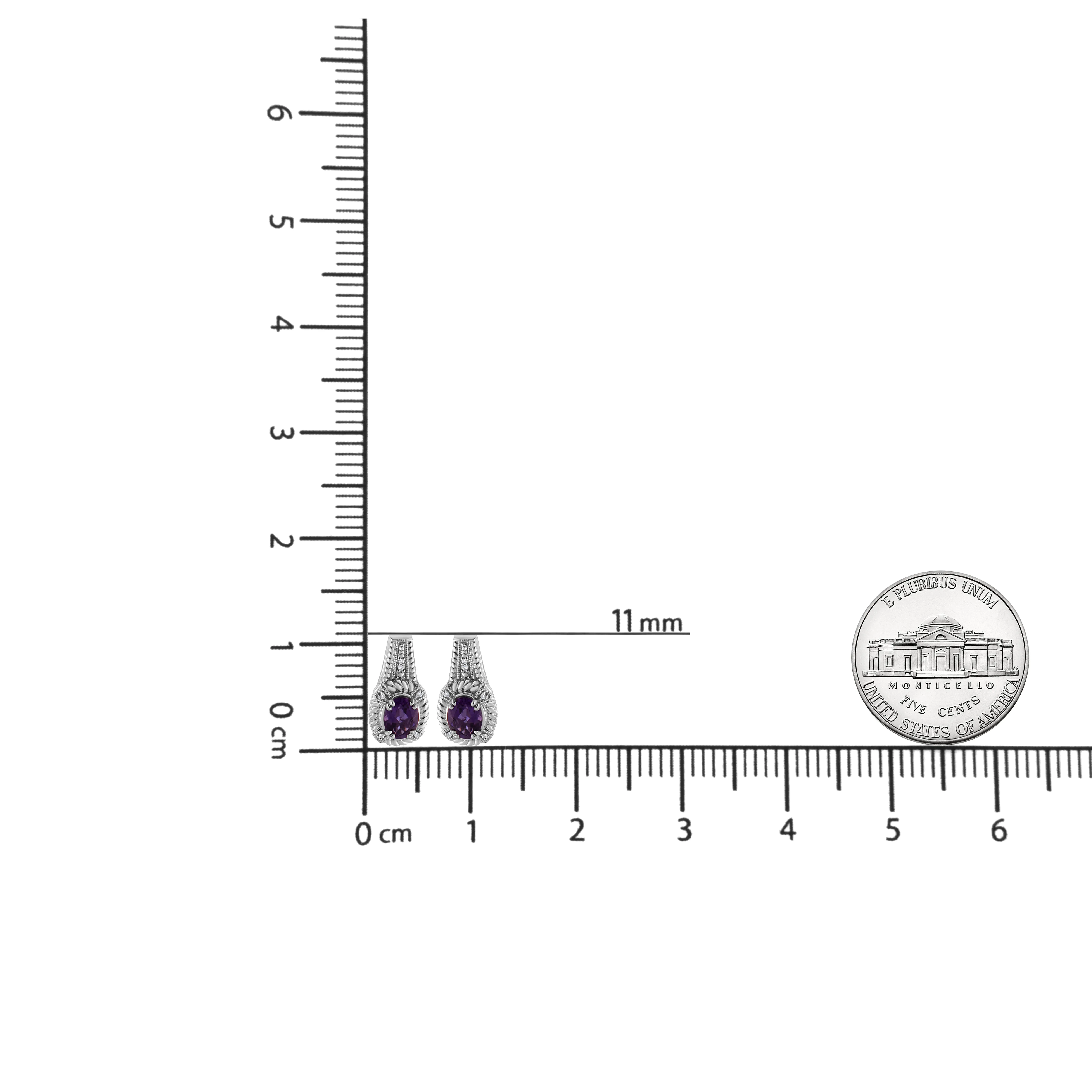 .925 Sterling Silver 8x6 MM Natural Oval Purple Amethyst Gemstone and Diamond Accent Art Deco Style Drop and Dangle Earrings