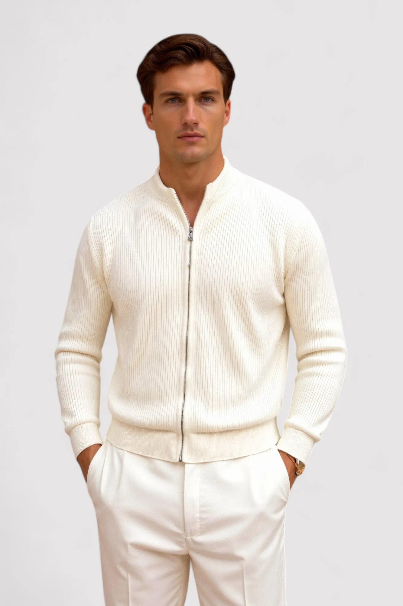 Ancien | Men's Luxurious Solid Knitted Crew Neck Cardigan