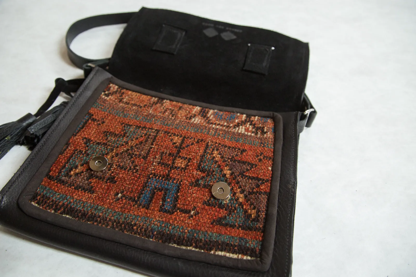 Antique Kurdish Rug Fragment Messenger Bag
