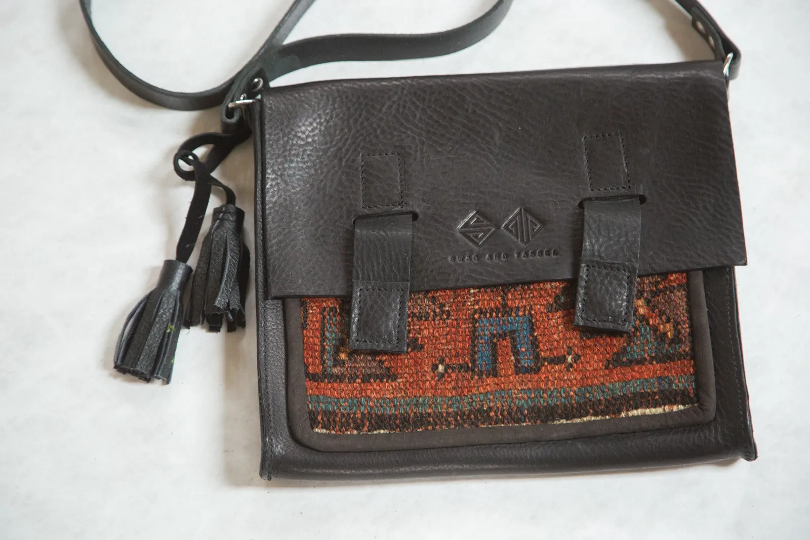 Antique Kurdish Rug Fragment Messenger Bag