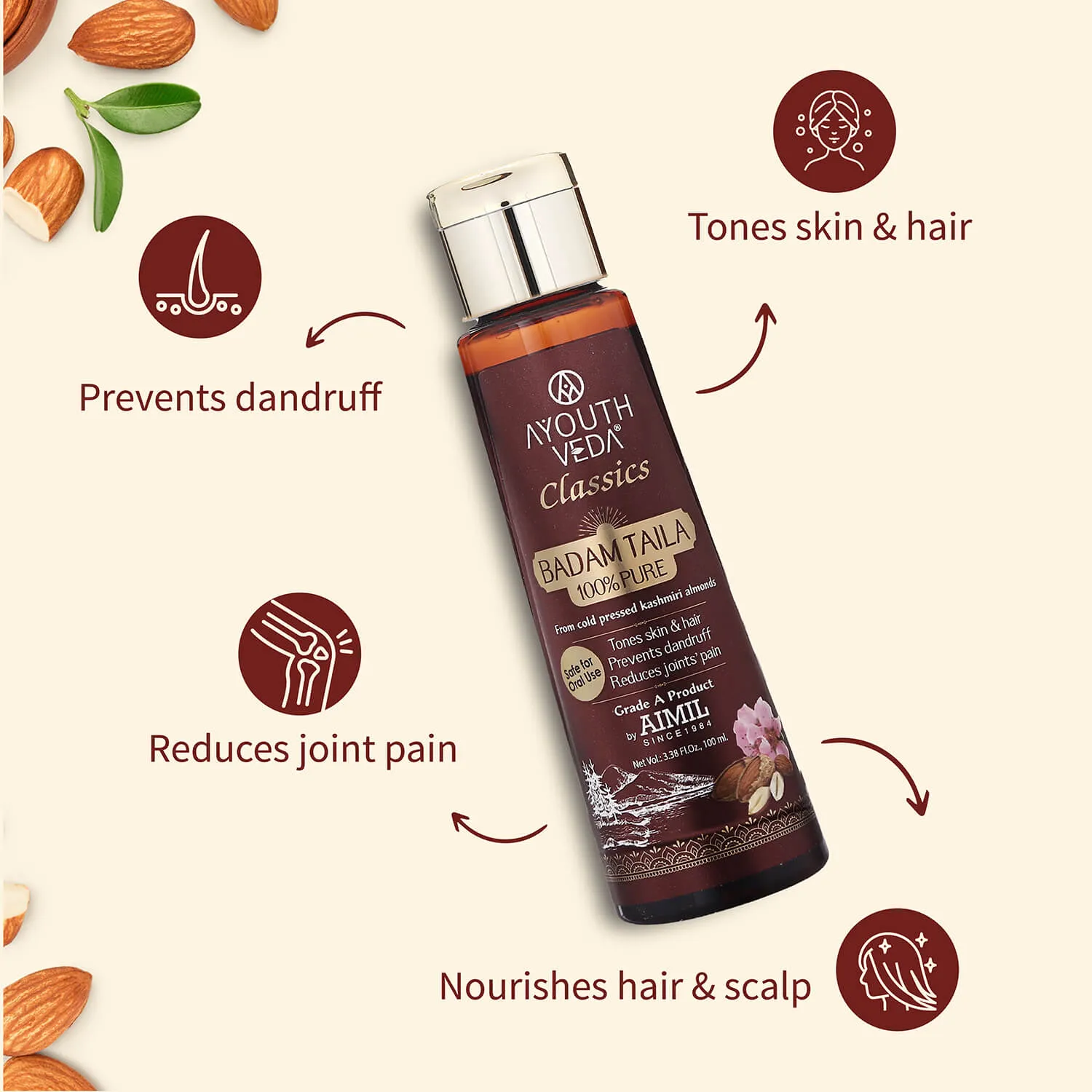 Ayouthveda Badam Taila | 100% Pure Almond Oil ( Net Qty- 100ml)