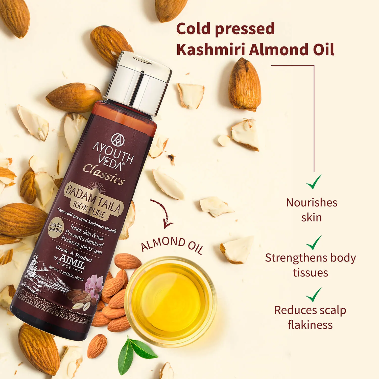 Ayouthveda Badam Taila | 100% Pure Almond Oil ( Net Qty- 100ml)