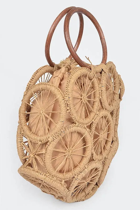 Bamboo Khaki Weaved Cording Summer Clutch Handbag