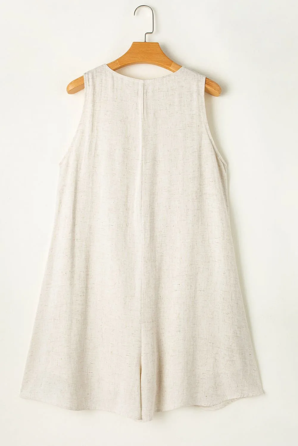Beige V Neck Buttoned Front Chest Pocket Sleeveless Romper