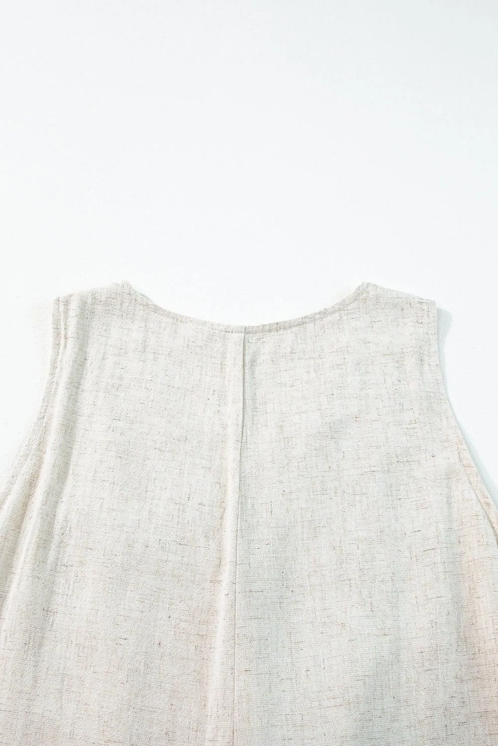 Beige V Neck Buttoned Front Chest Pocket Sleeveless Romper