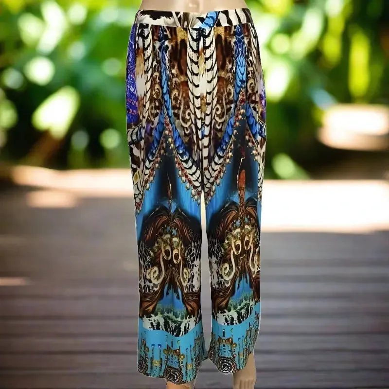 Blanco aqua silk palazzo pants