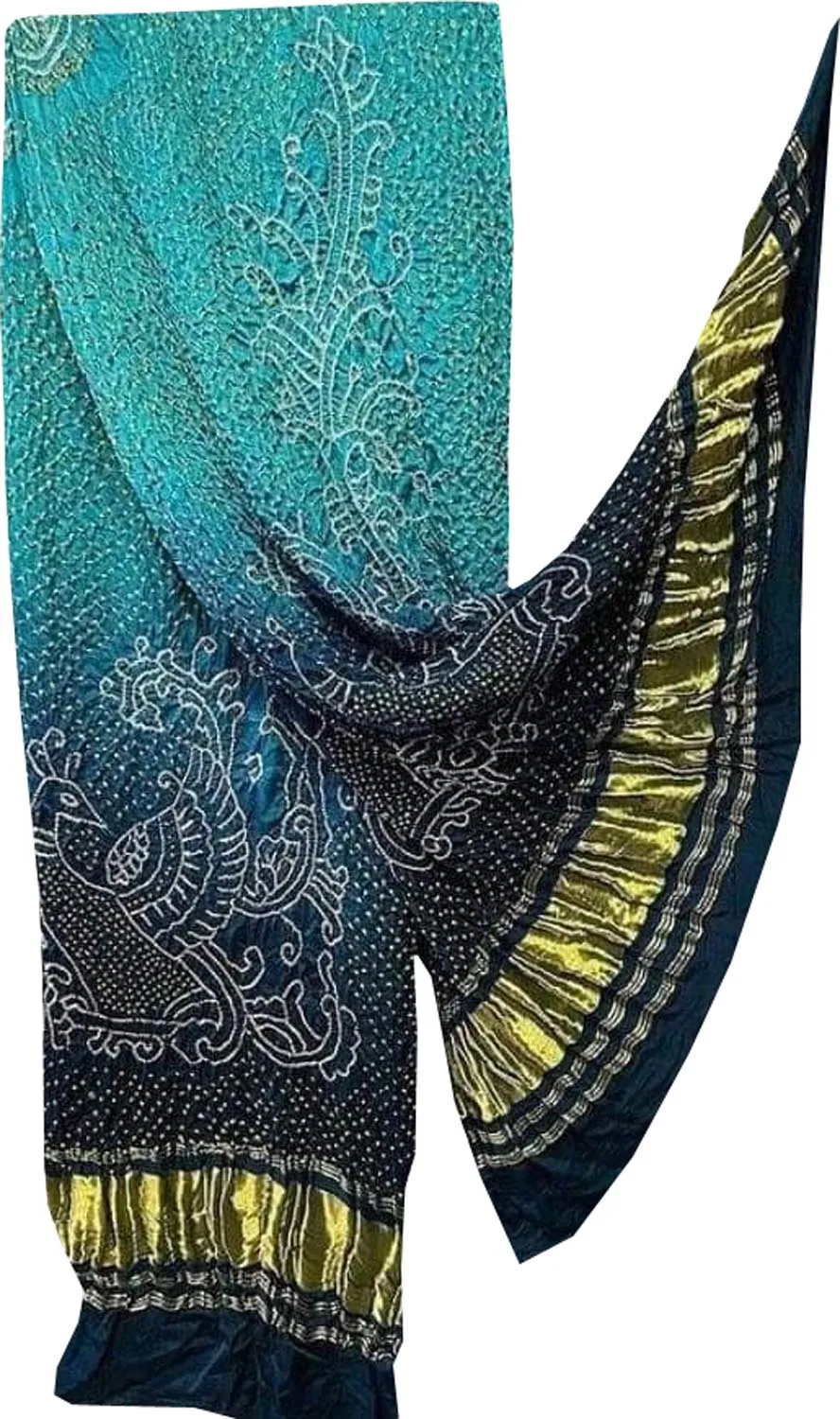 Blue Bandhani Pure Gajji Silk Peacock Design Dupatta