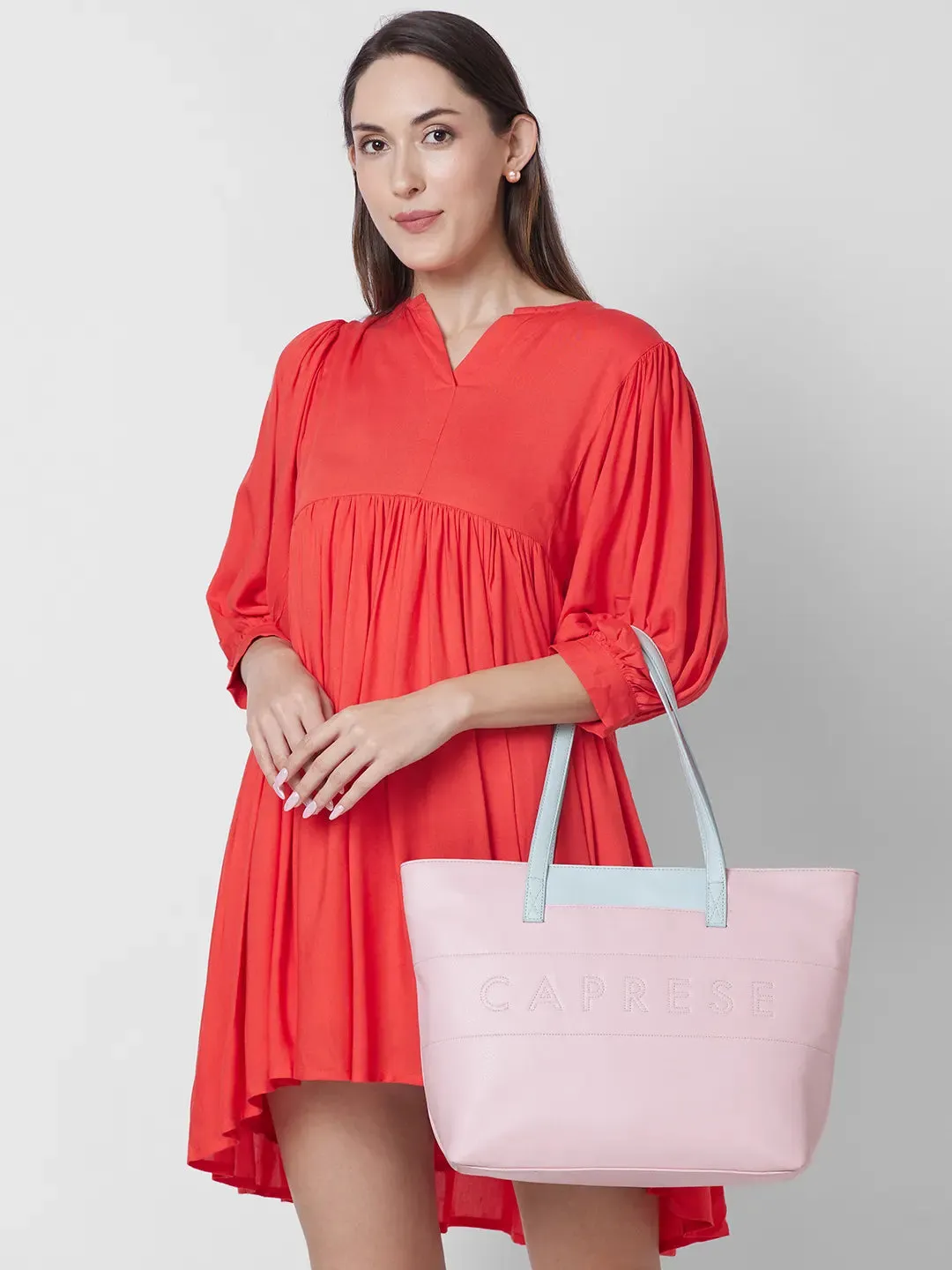 Caprese Narni Tote Medium Solid Womens Office Handbag Powder Pink