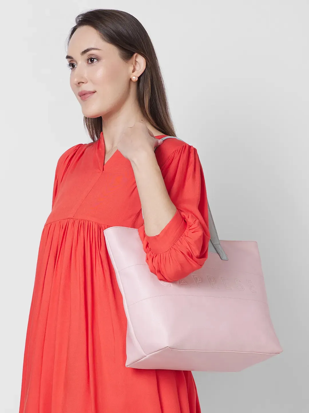 Caprese Narni Tote Medium Solid Womens Office Handbag Powder Pink
