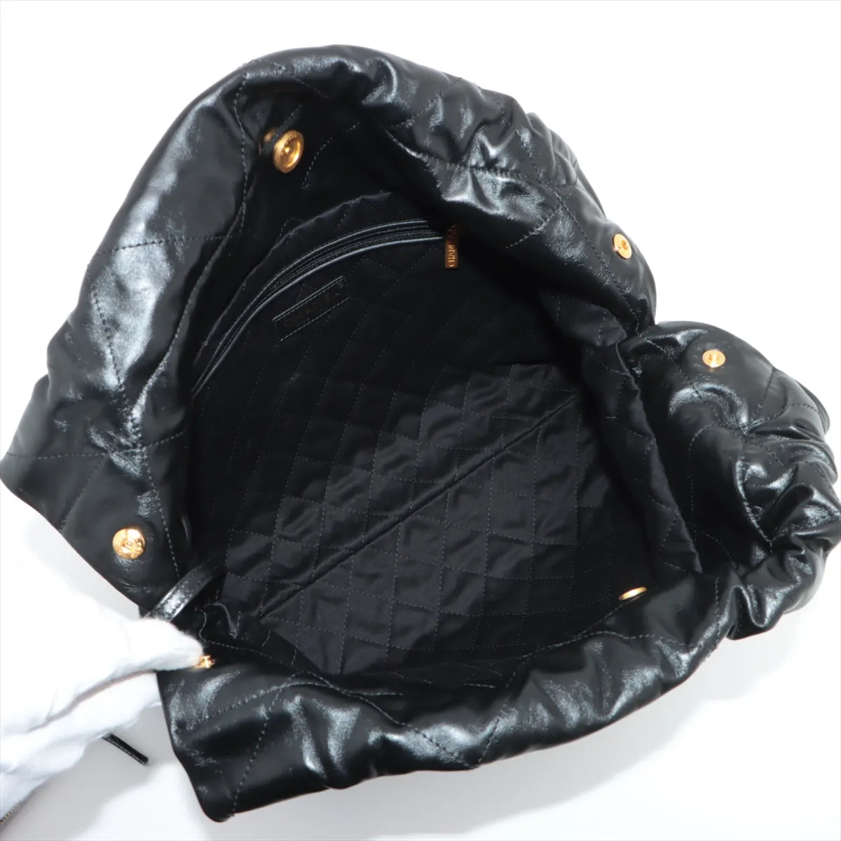 Chanel 22 Leather Chain Shoulder Bag Black G  AS3261