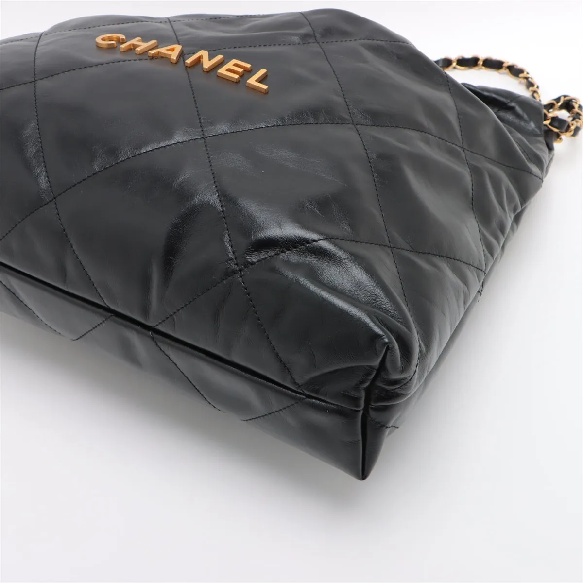 Chanel 22 Leather Chain Shoulder Bag Black G  AS3261