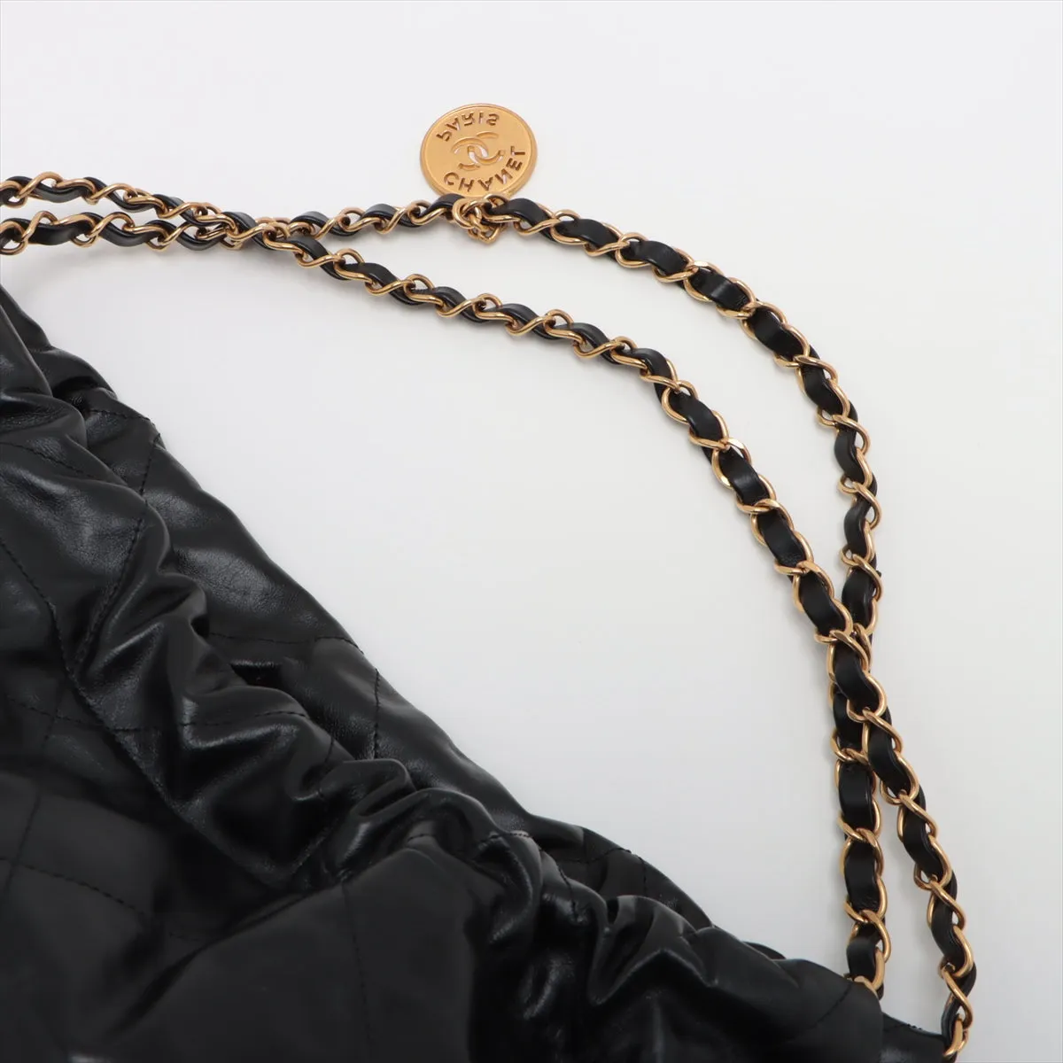 Chanel 22 Leather Chain Shoulder Bag Black G  AS3261