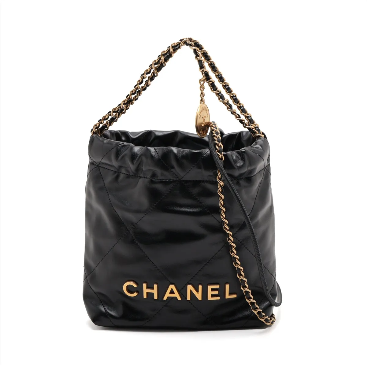 Chanel 22 Mini Leather Chain Shoulder Bag Black G  AS3980