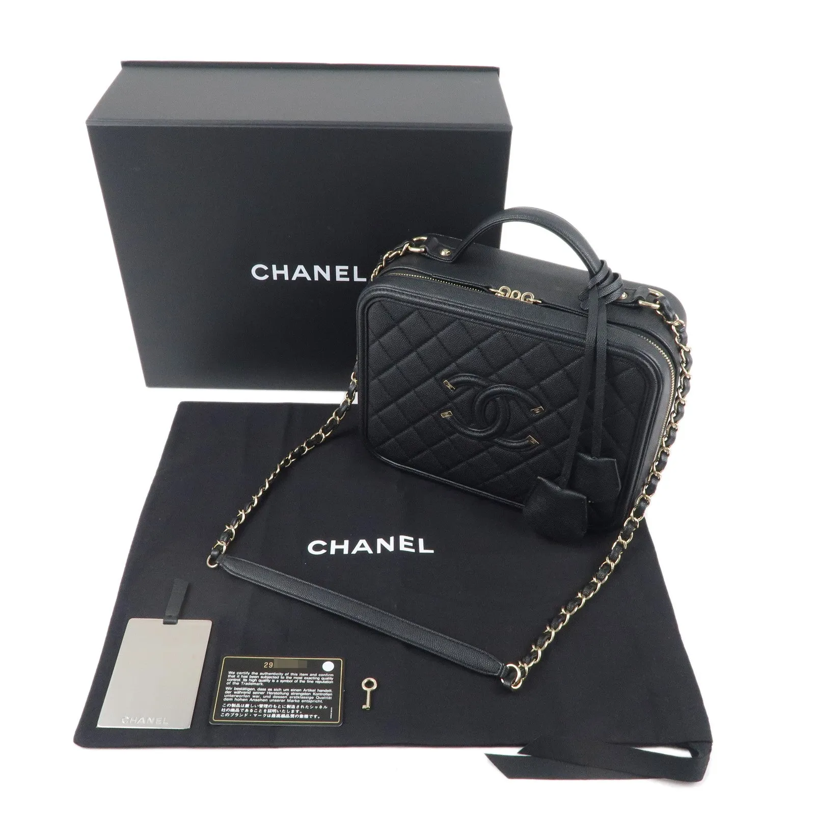 CHANEL CC Filigree Matelasse Caviar Skin Shoulder Bag Black A93344