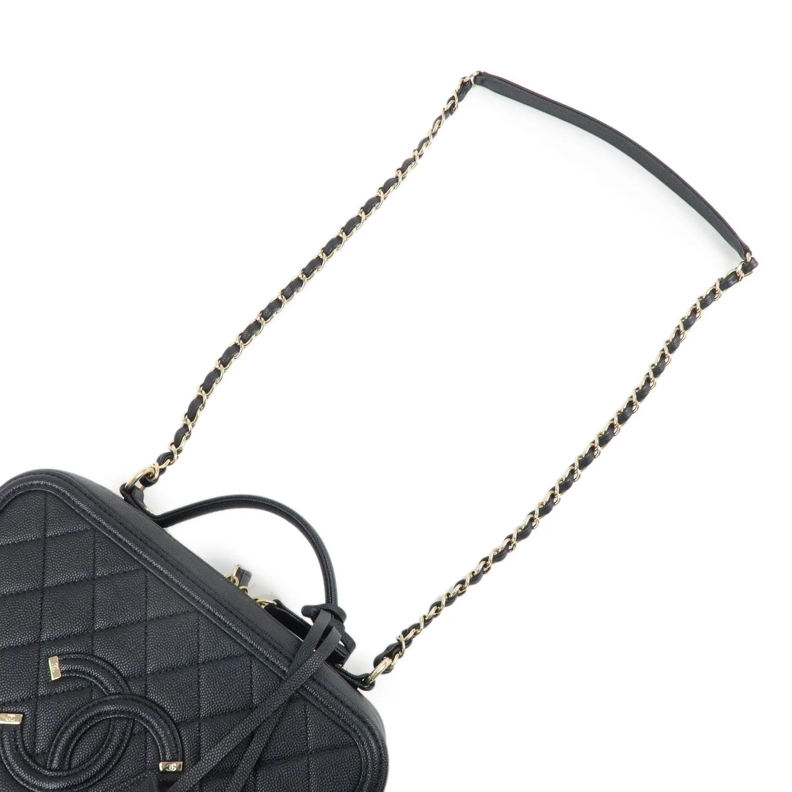 CHANEL CC Filigree Matelasse Caviar Skin Shoulder Bag Black A93344