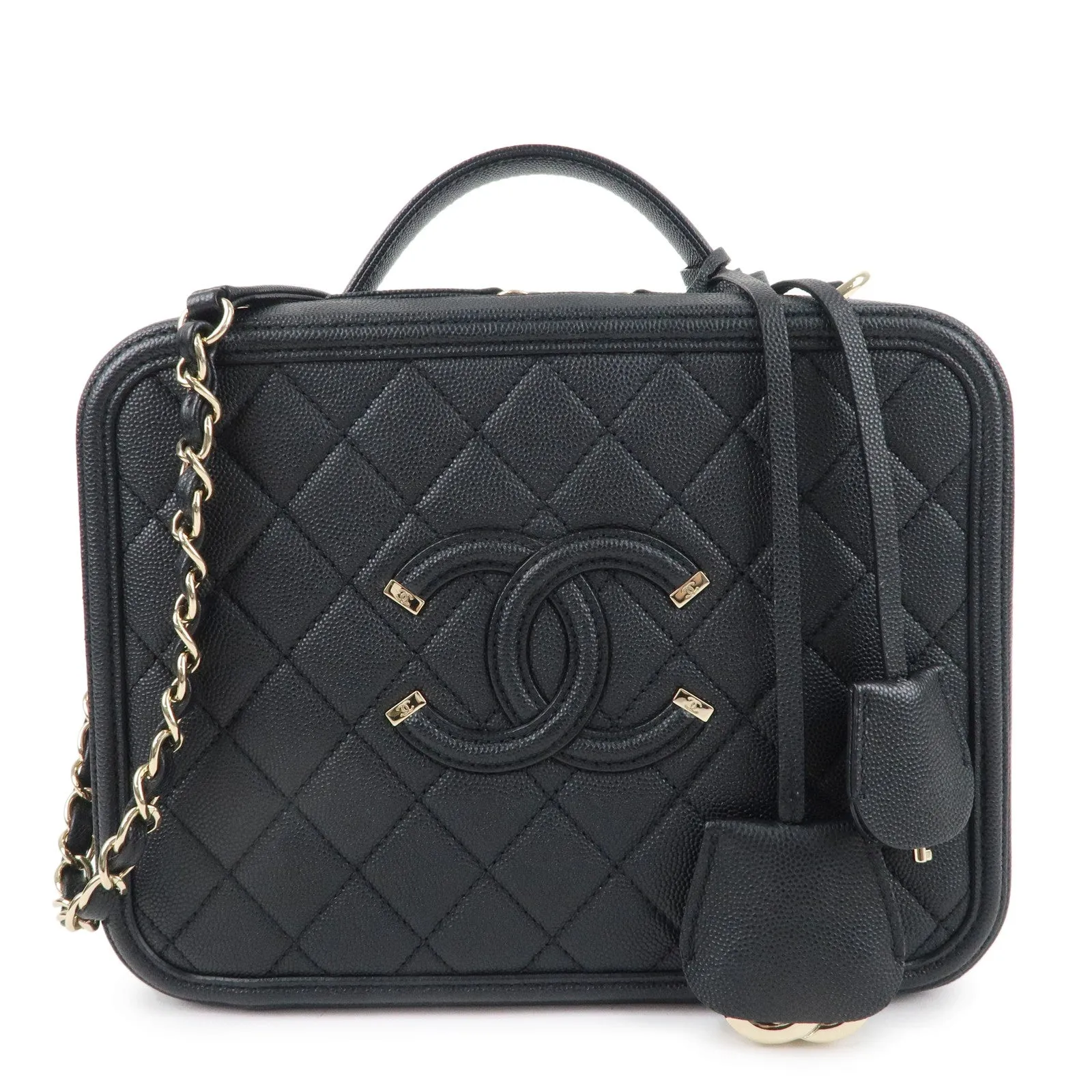 CHANEL CC Filigree Matelasse Caviar Skin Shoulder Bag Black A93344