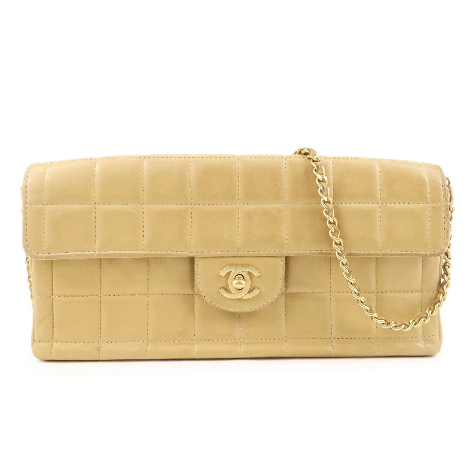 CHANEL Chocolate Bar Lamb Skin Chain Shoulder Bag Beige A15316