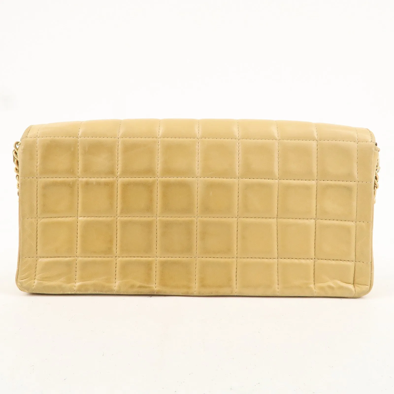 CHANEL Chocolate Bar Lamb Skin Chain Shoulder Bag Beige A15316