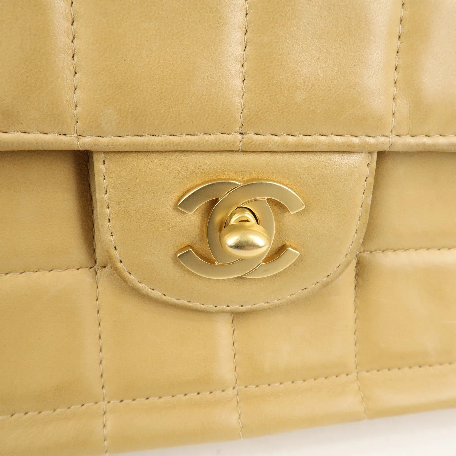 CHANEL Chocolate Bar Lamb Skin Chain Shoulder Bag Beige A15316
