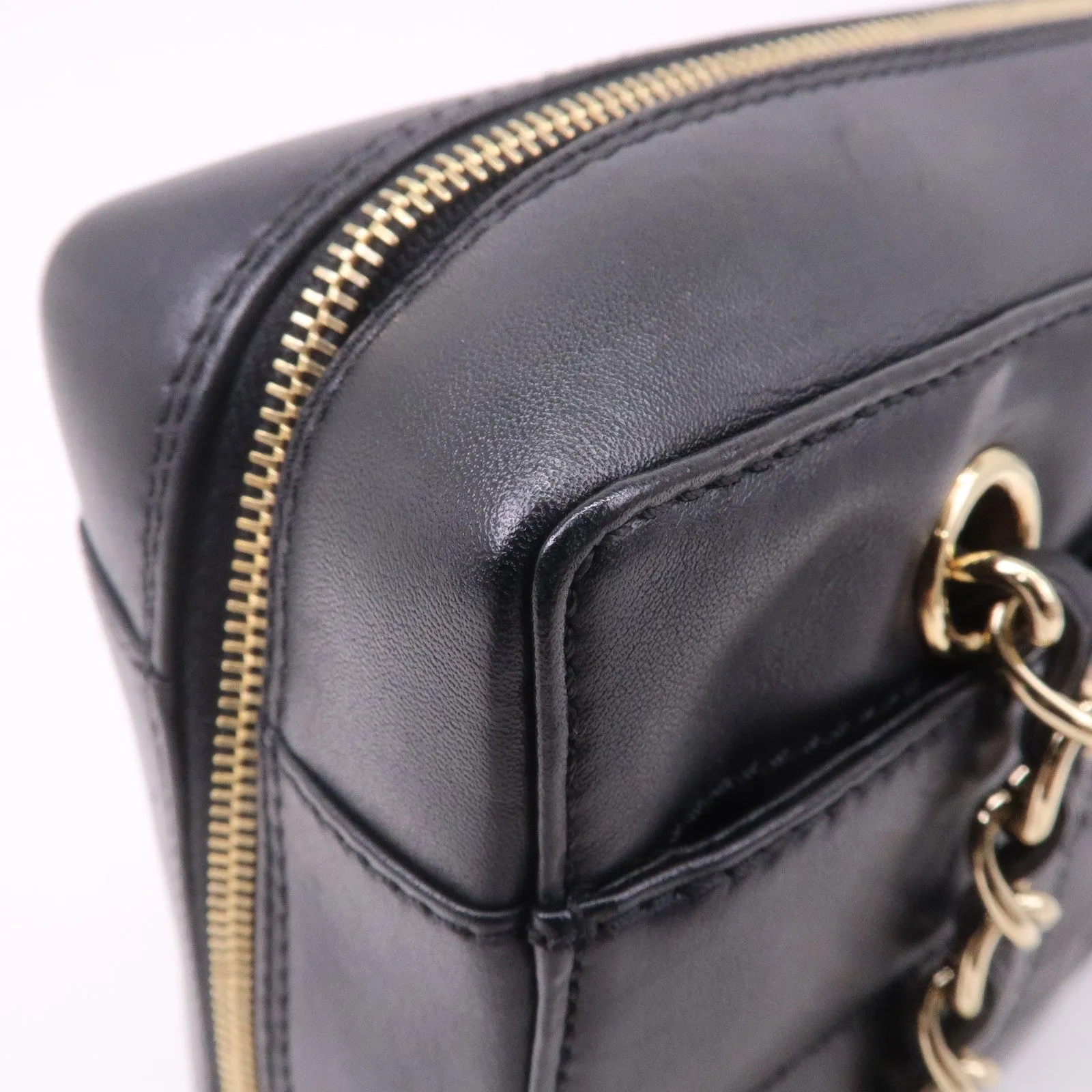 CHANEL Chocolate Bar Lamb Skin Chain Shoulder Bag Black