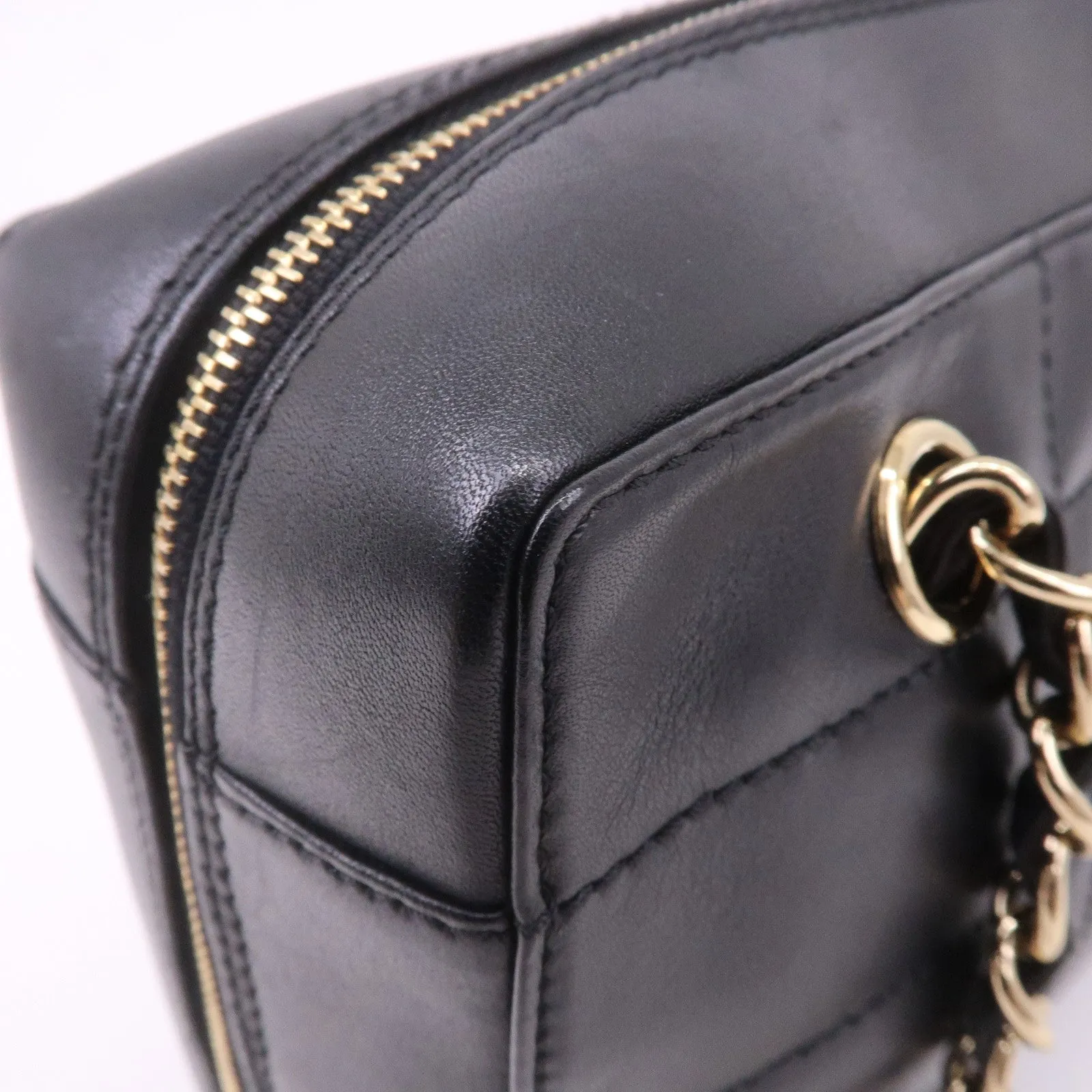 CHANEL Chocolate Bar Lamb Skin Chain Shoulder Bag Black