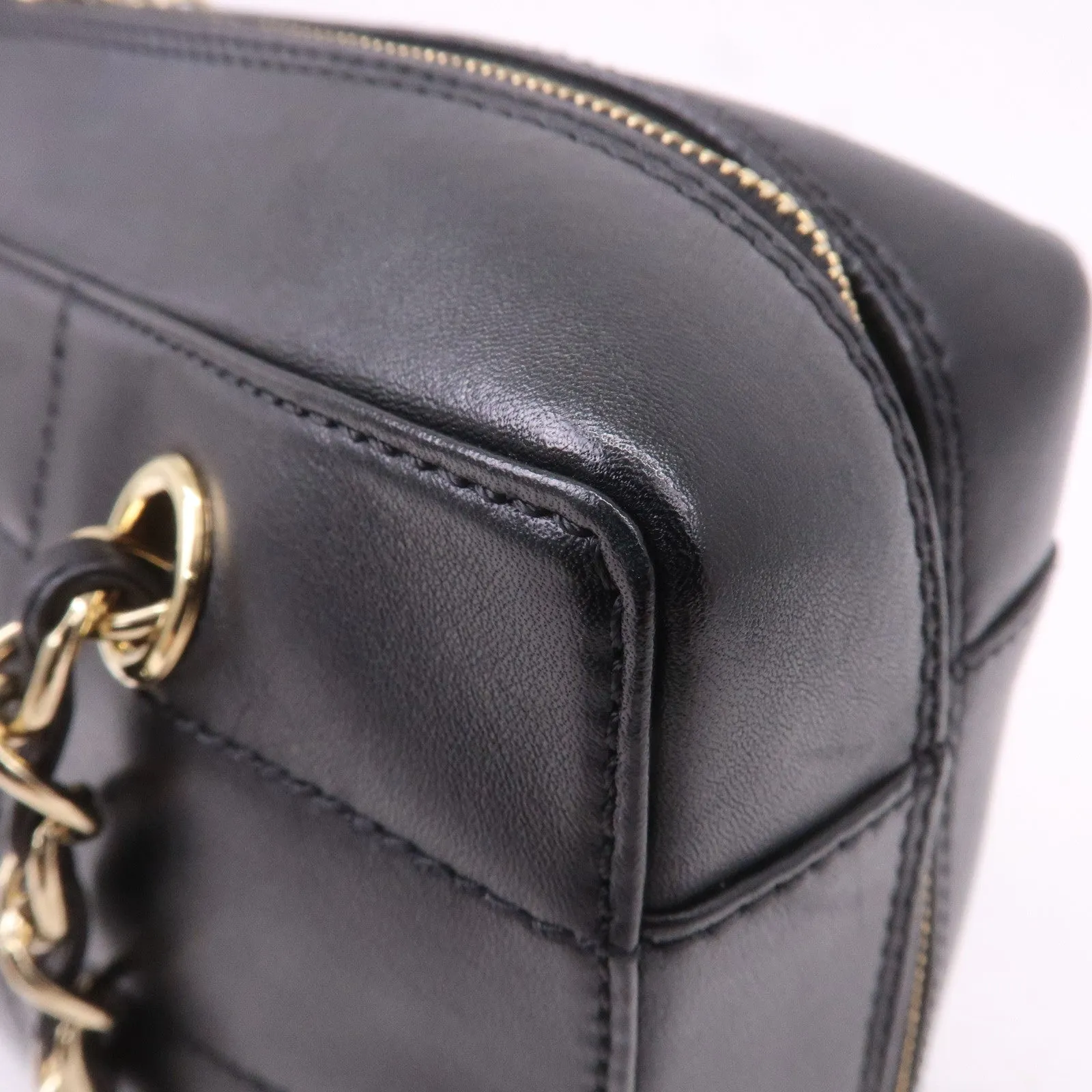 CHANEL Chocolate Bar Lamb Skin Chain Shoulder Bag Black