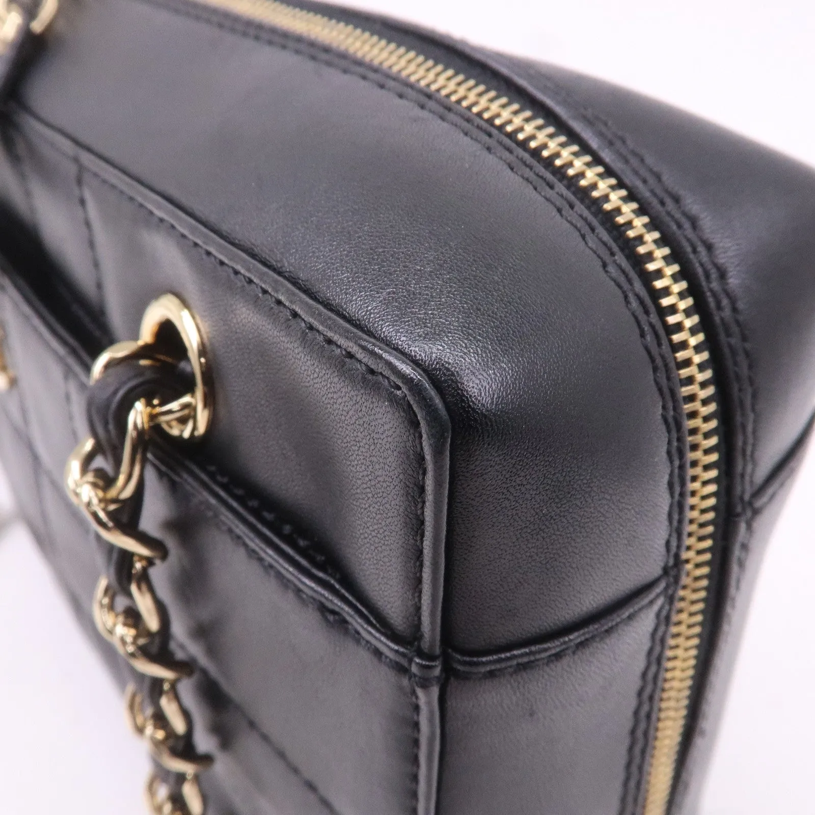 CHANEL Chocolate Bar Lamb Skin Chain Shoulder Bag Black