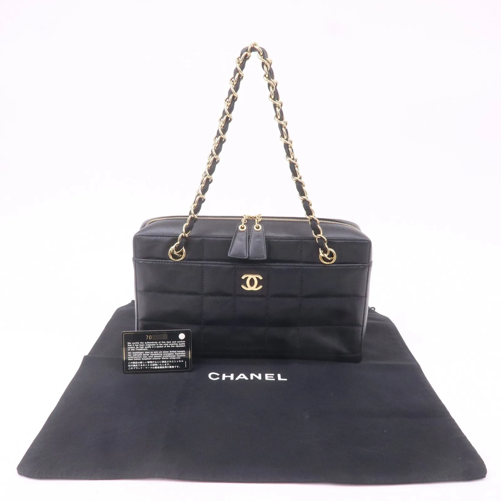 CHANEL Chocolate Bar Lamb Skin Chain Shoulder Bag Black