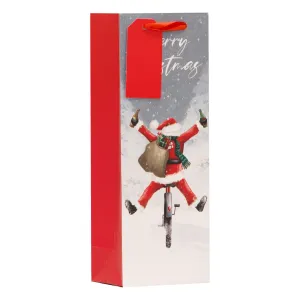 Christmas Santa On A Bike Bottle Bag