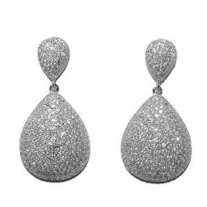 Classic Pave Style Pear Shape Drop CZ Brass Earrings