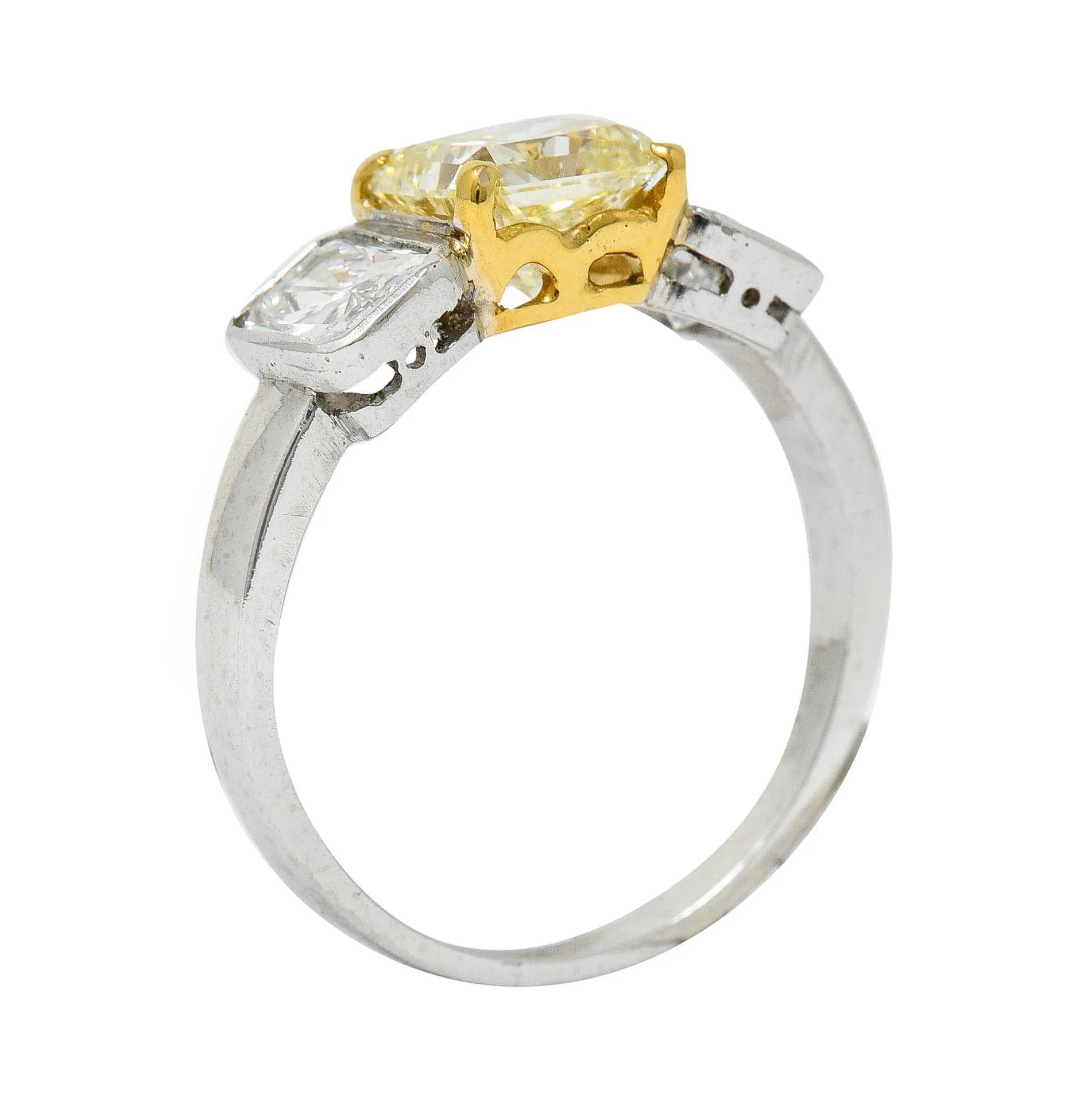Contemporary 2.76 CTW Fancy Yellow & White Diamond 18 Karat Gold Platinum Ring