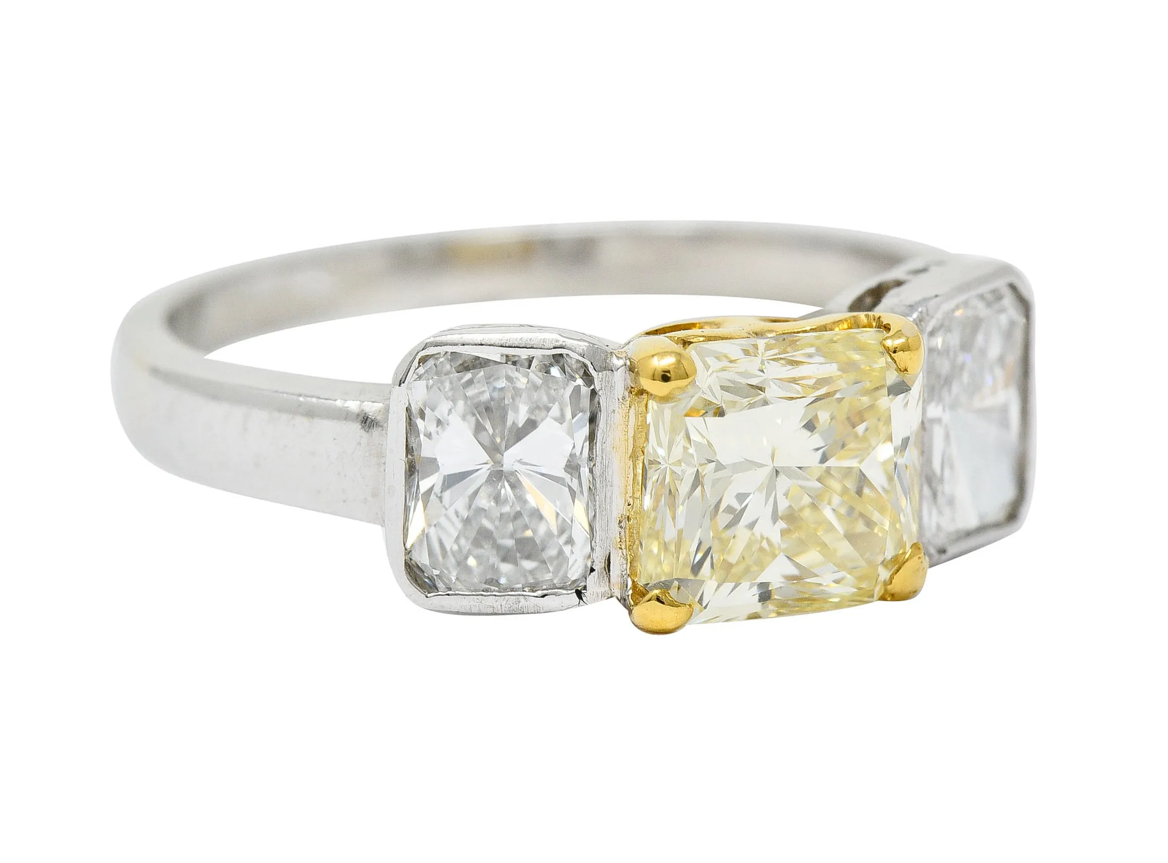Contemporary 2.76 CTW Fancy Yellow & White Diamond 18 Karat Gold Platinum Ring