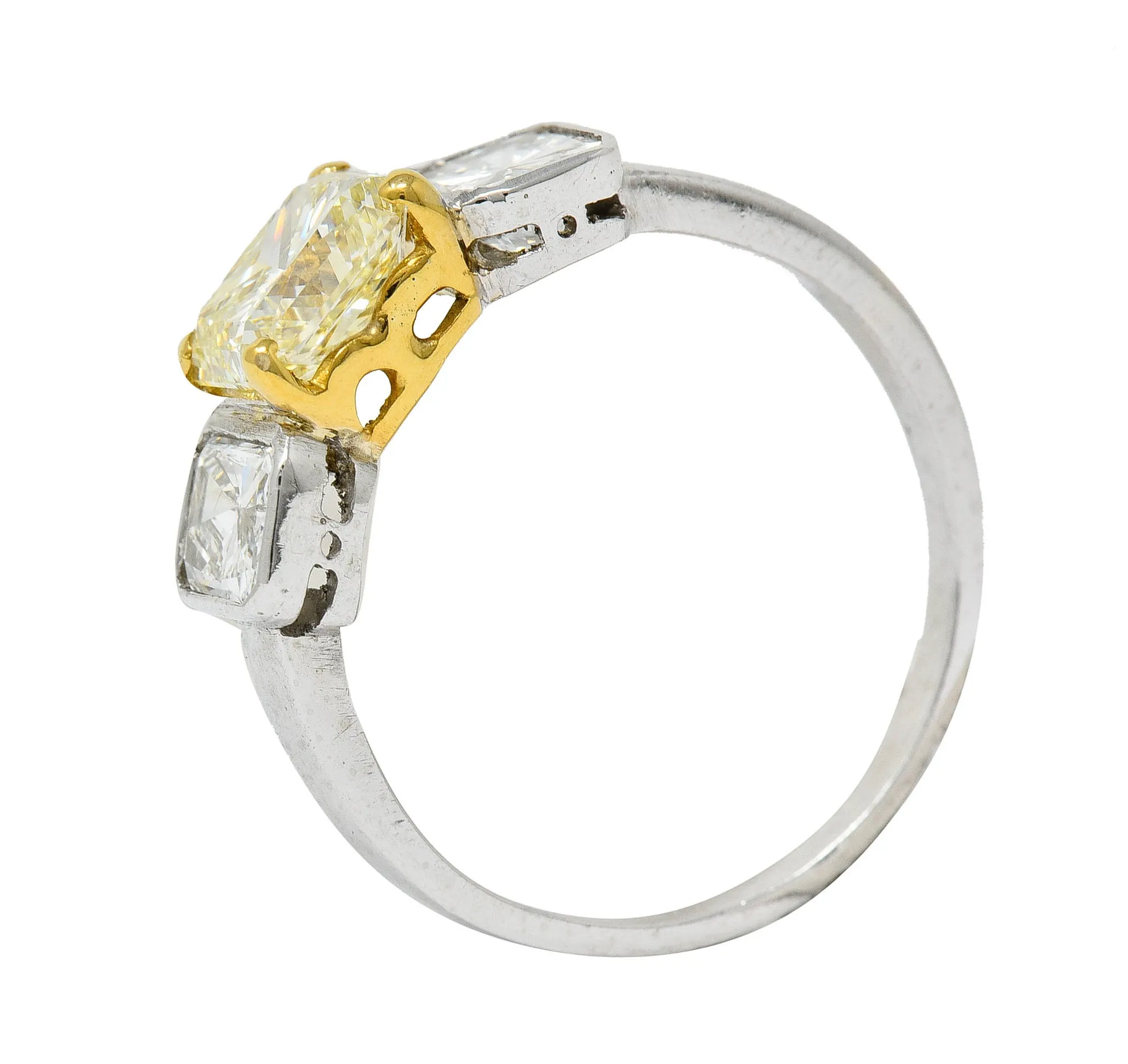 Contemporary 2.76 CTW Fancy Yellow & White Diamond 18 Karat Gold Platinum Ring