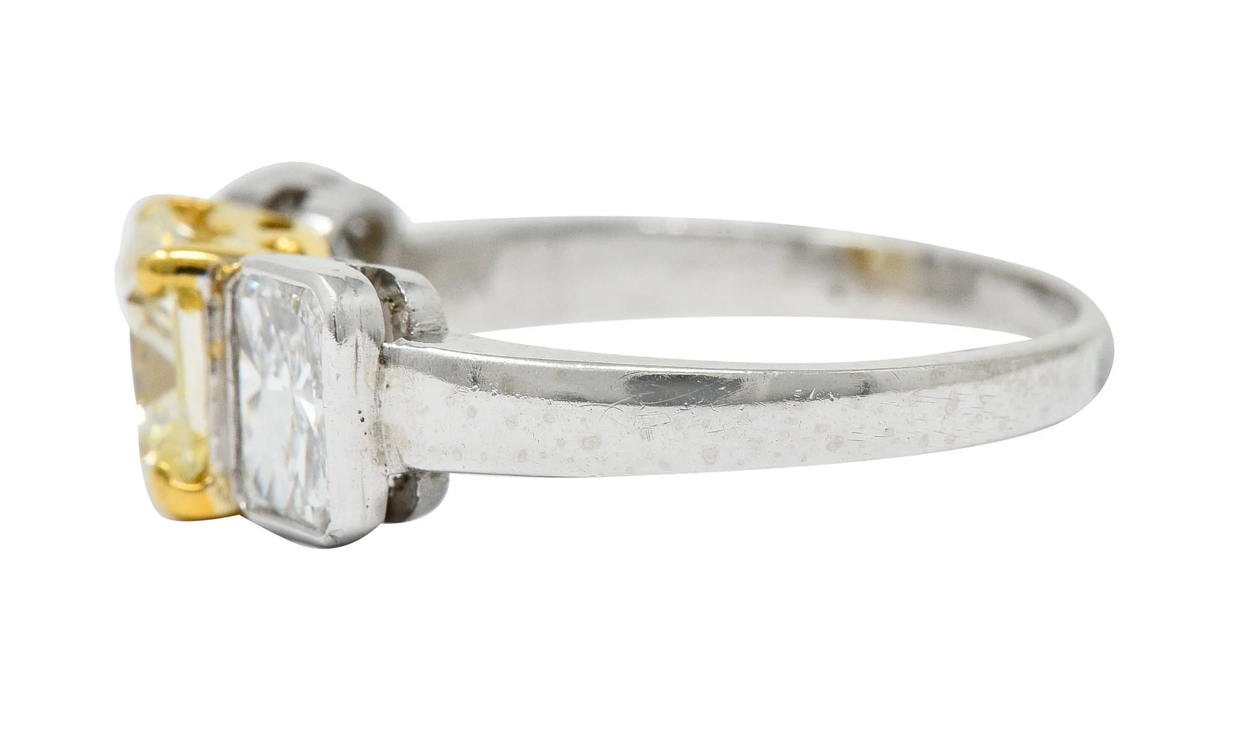 Contemporary 2.76 CTW Fancy Yellow & White Diamond 18 Karat Gold Platinum Ring