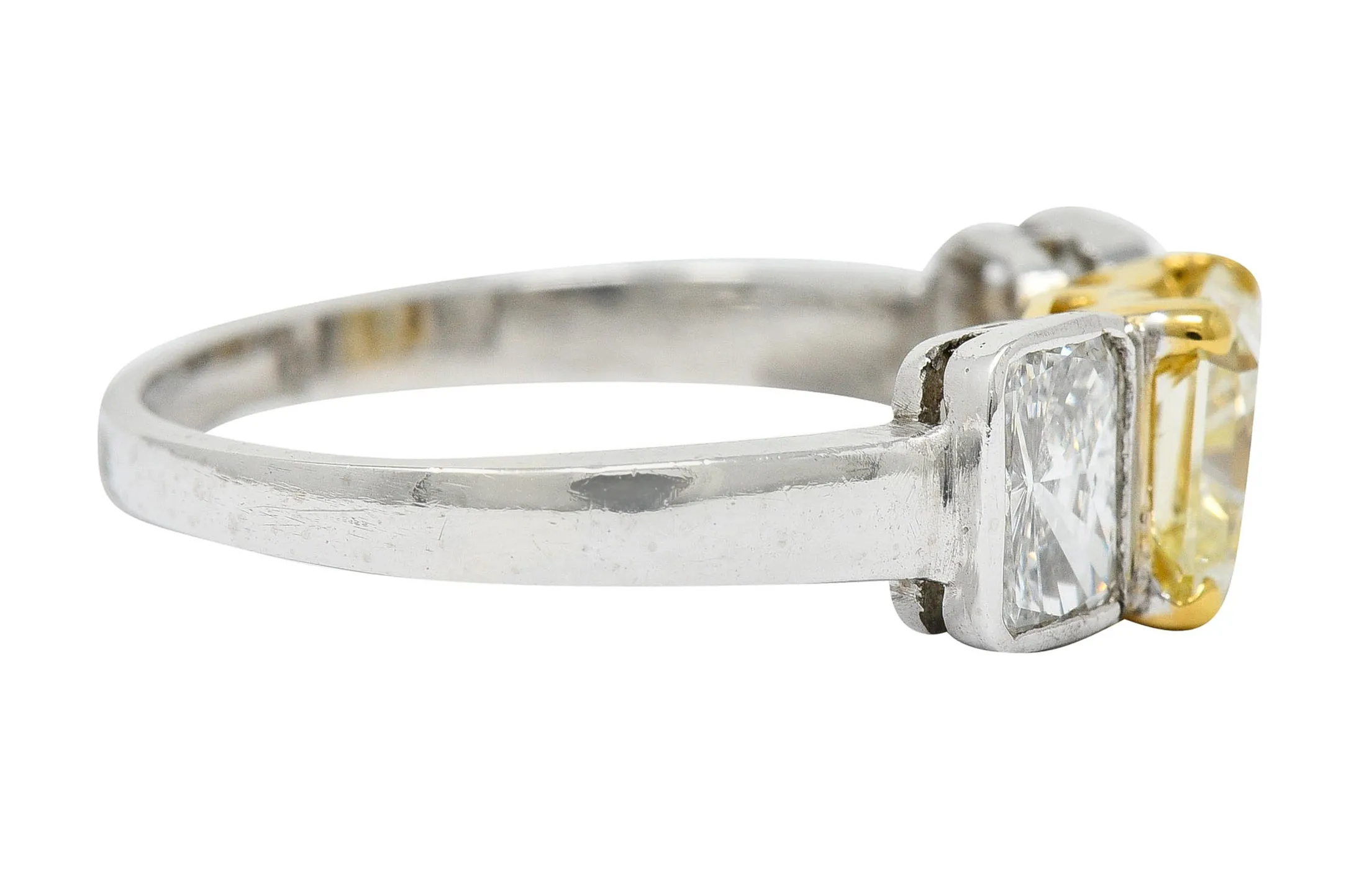 Contemporary 2.76 CTW Fancy Yellow & White Diamond 18 Karat Gold Platinum Ring
