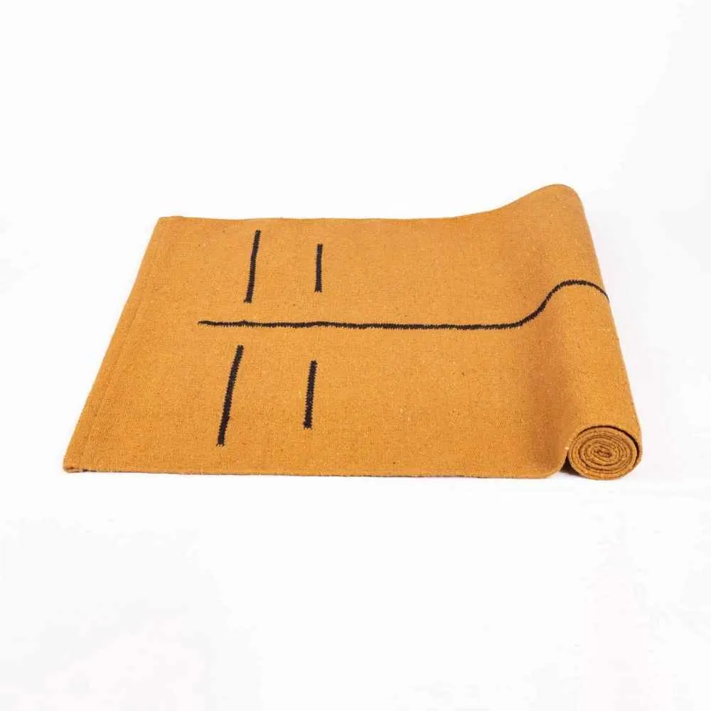 Cotton Yoga Mat With Strap And Bag | Cloth Backing | Mustard Yellow