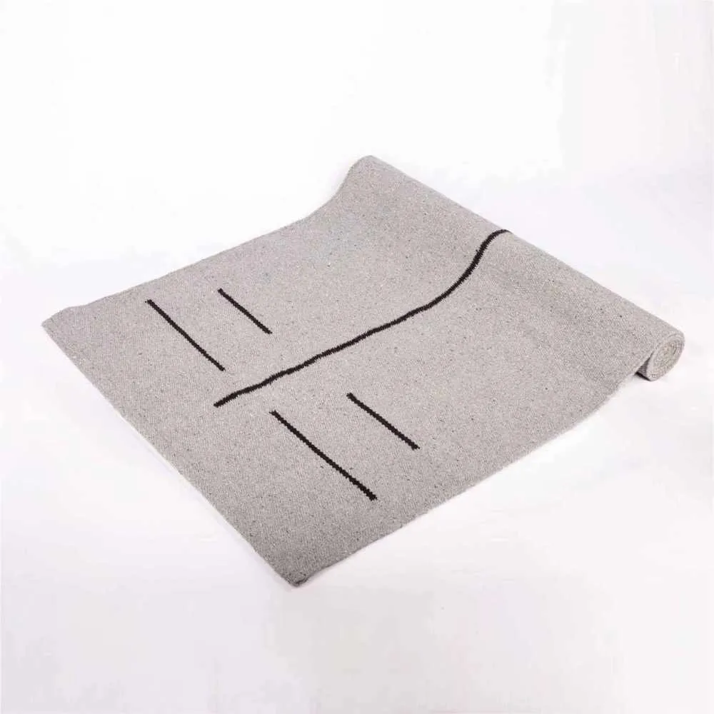 Cotton Yoga Mat With Strap and Bag | Rubber Backing | Skid Free | Light Grey