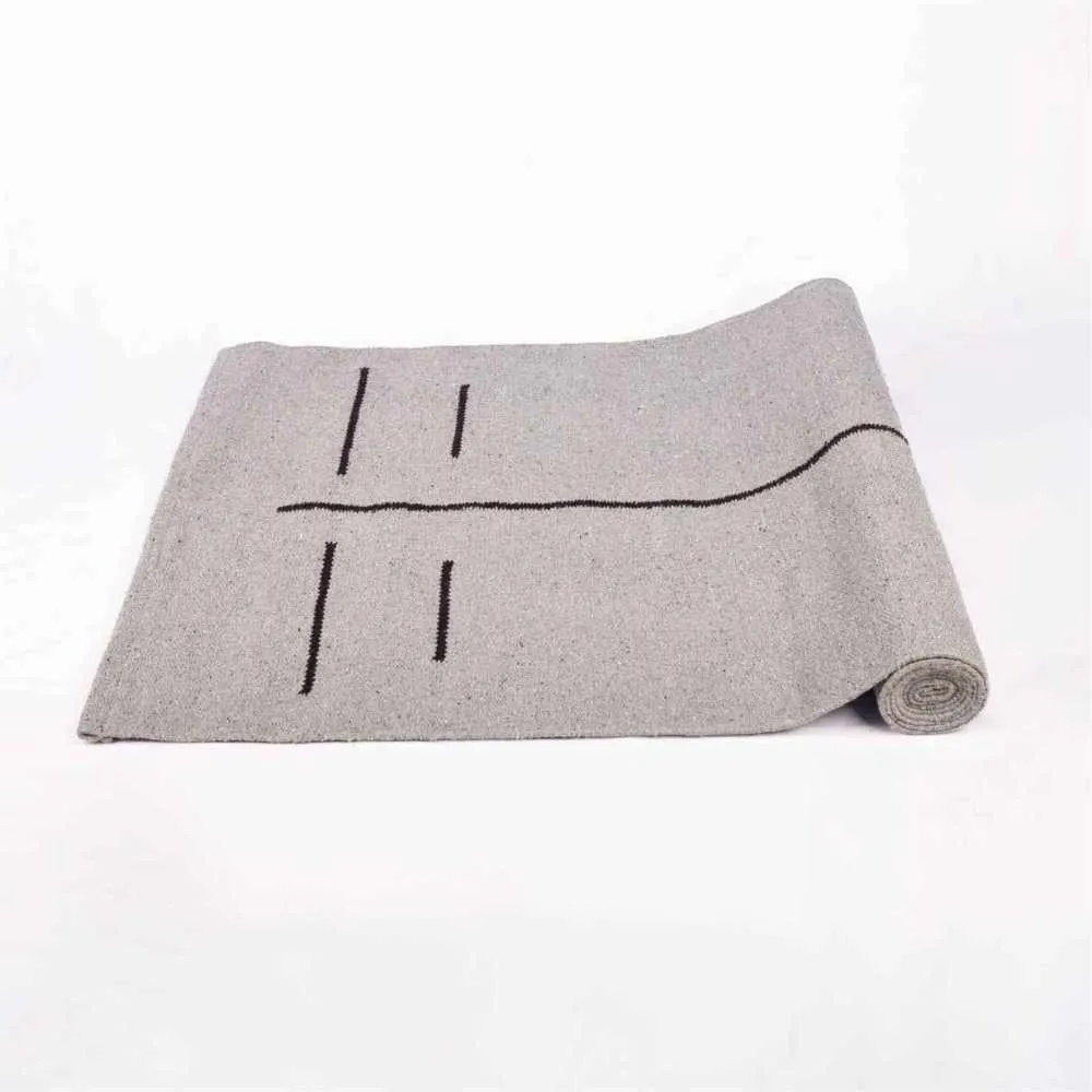 Cotton Yoga Mat With Strap and Bag | Rubber Backing | Skid Free | Light Grey