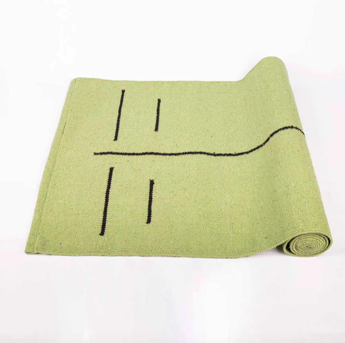 Cotton Yoga/Pilate Mat With Bag And Strap | Rubber Back For Firm Grip | Green