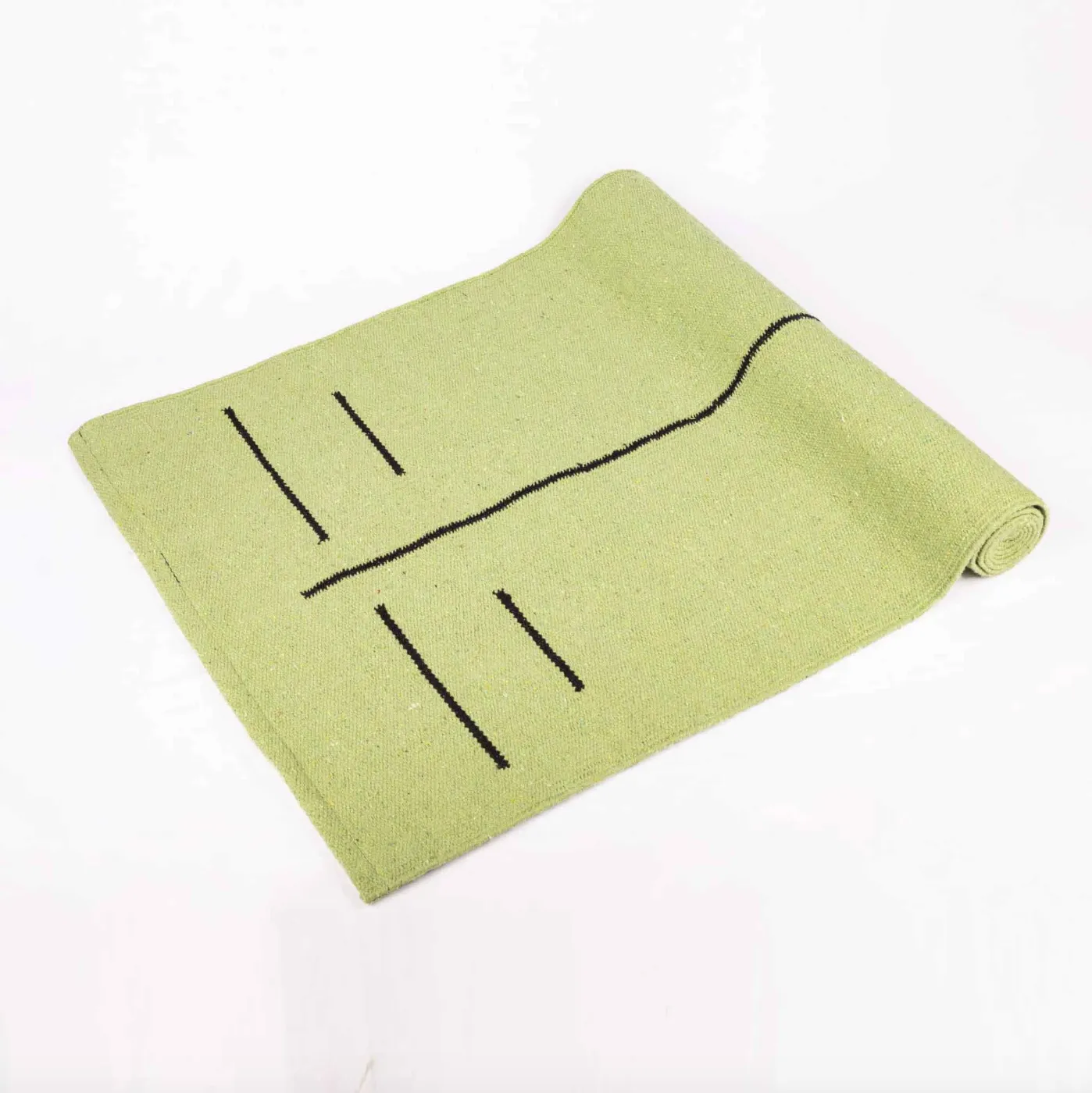 Cotton Yoga/Pilate Mat With Bag And Strap | Rubber Back For Firm Grip | Green