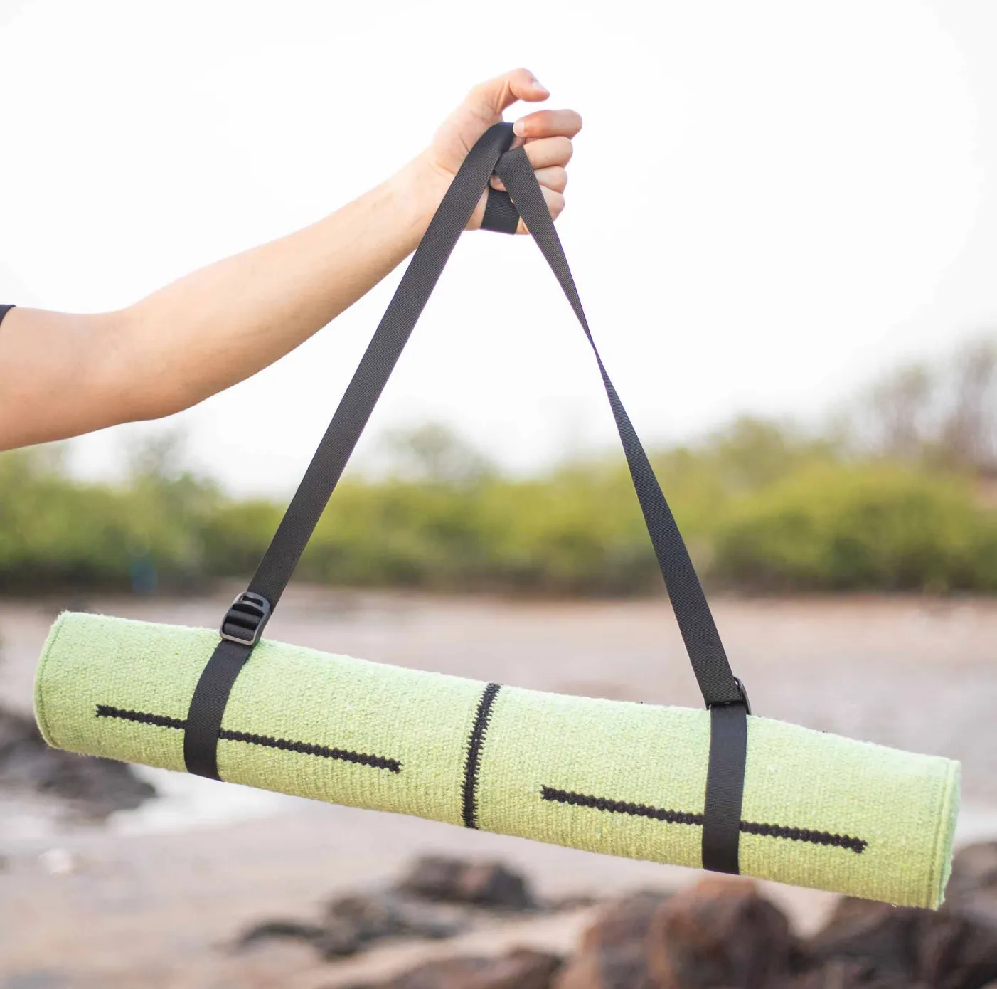 Cotton Yoga/Pilate Mat With Bag And Strap | Rubber Back For Firm Grip | Green