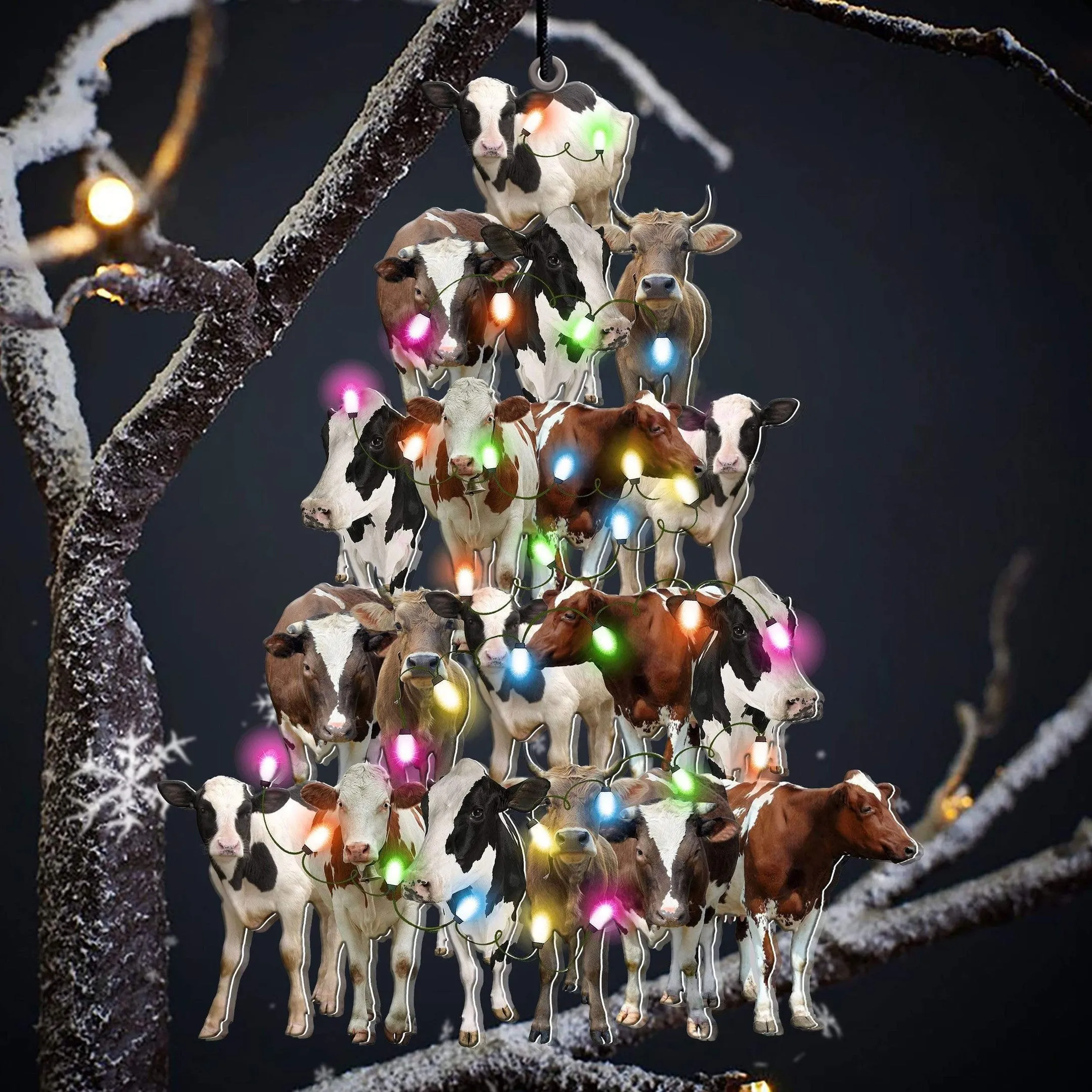 Cow Christmas Tree Shaped Ornament For Cow Lover Custom Acrylic Ornament Farmhouse Decor