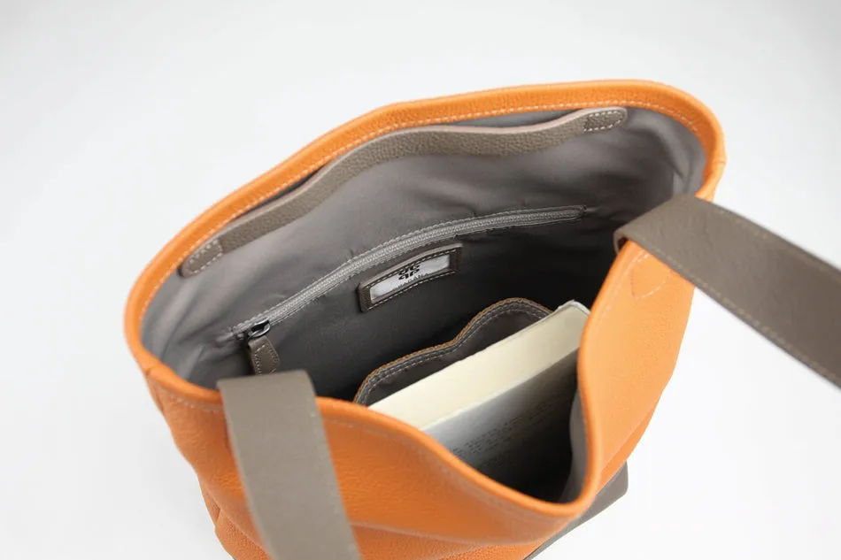 Cute Womens Orange Leather Shoulder Tote Bag Best Tote Handbag Shopper Bag Purse for Ladies